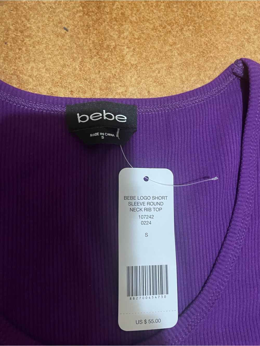 bebe Purple Short-Sleeve Ribbed One-Piece Bodysuit - Picture 3 of 3